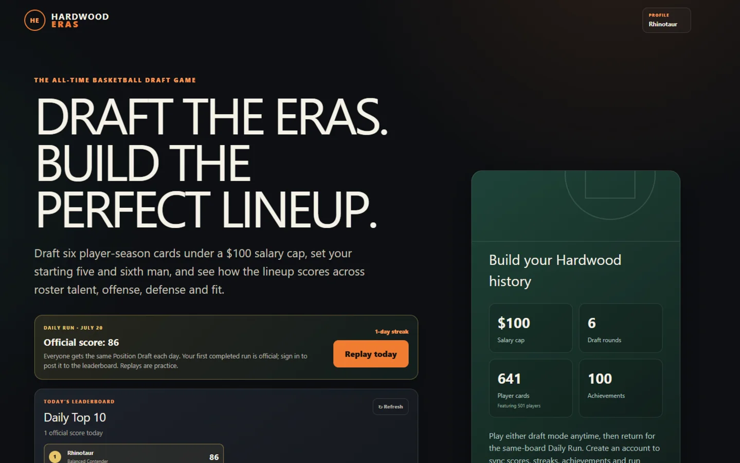 Hardwood Eras website screenshot