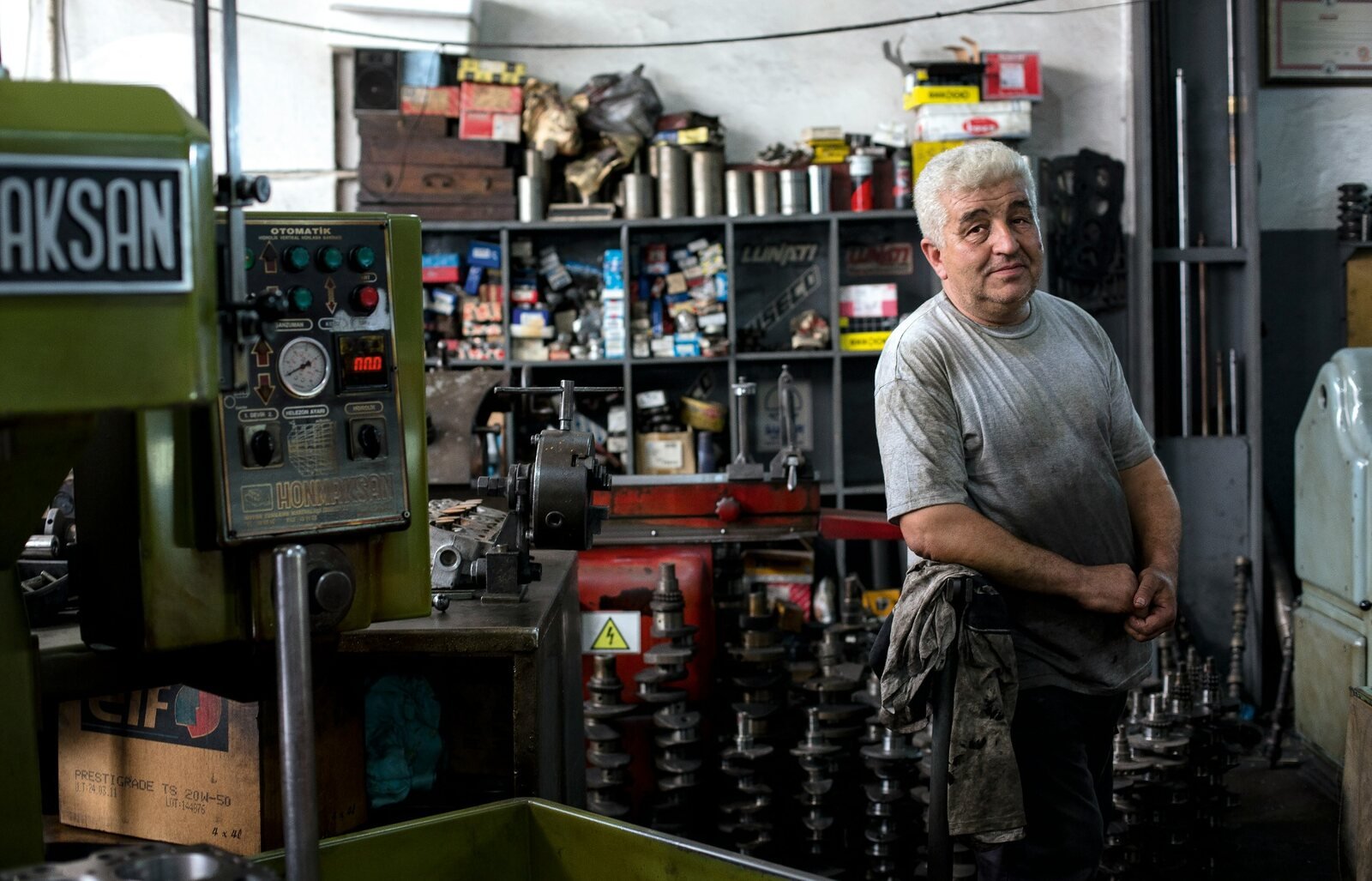 Small-business owner in a working machine shop