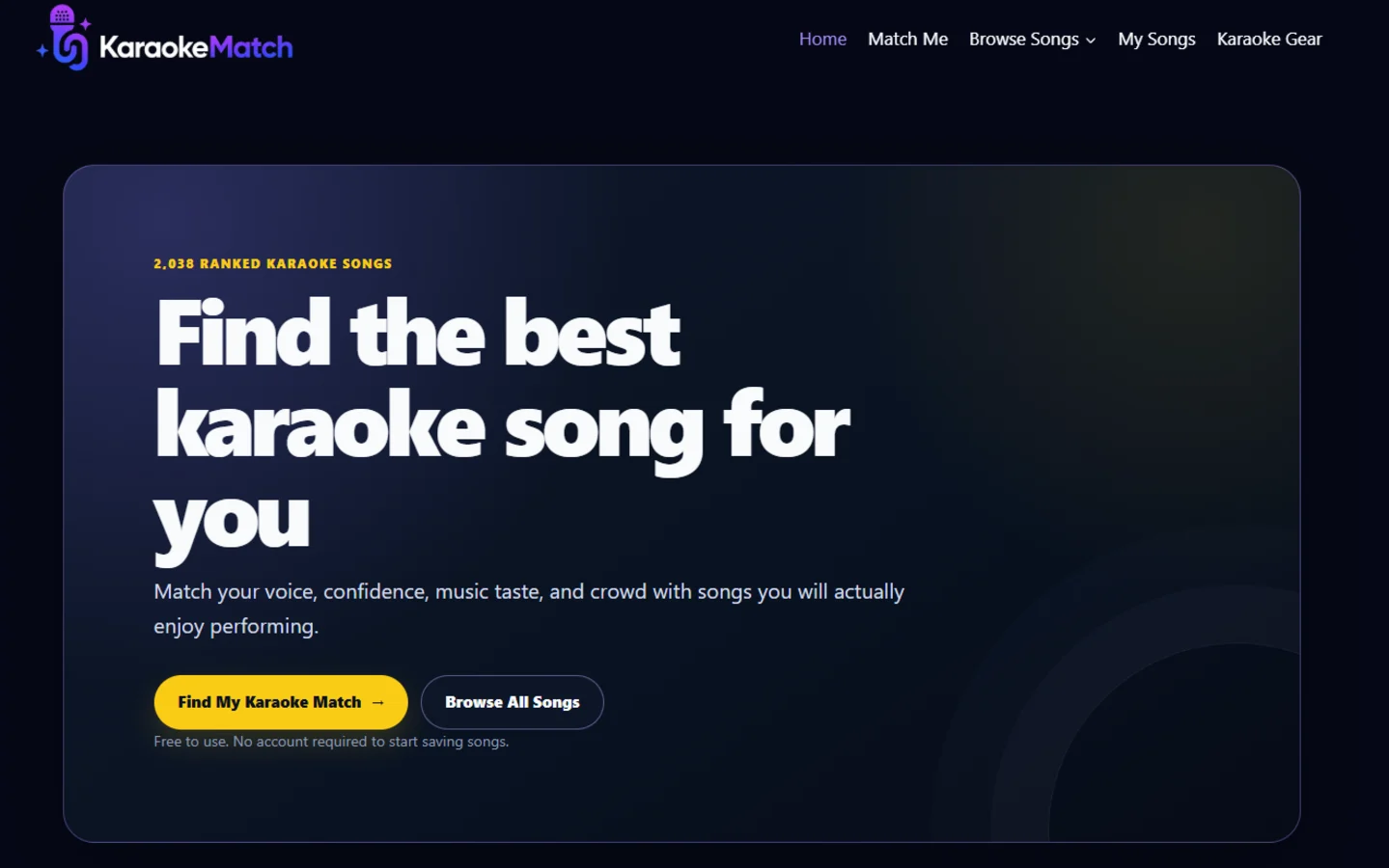 KaraokeMatch.com website screenshot